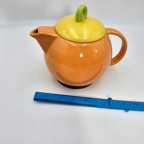 Omniware Hemisphere Teapot Orange Yellow 32 oz. Microwave Dishwasher Safe 6.5" - Picture 2 of 4